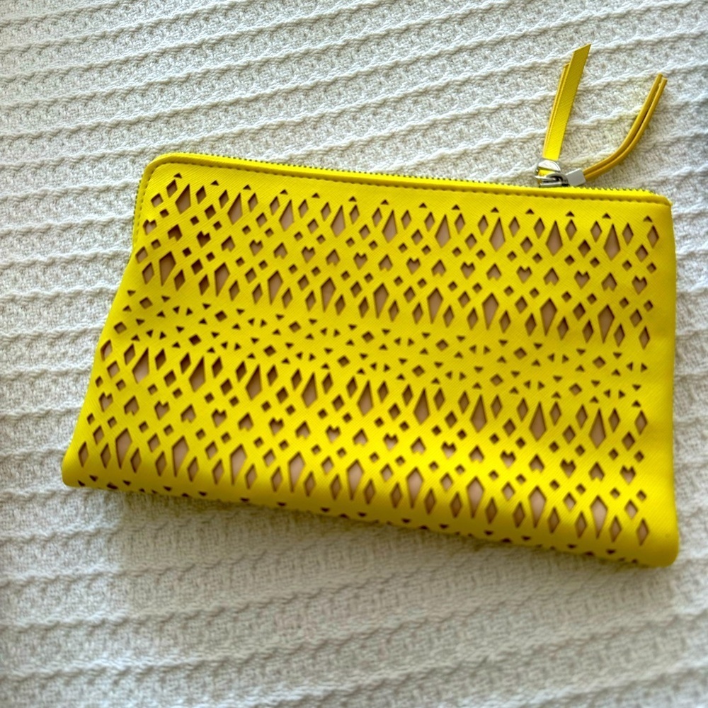 Stella & Dot laser cut clutch. Zips closed never used snaps together.